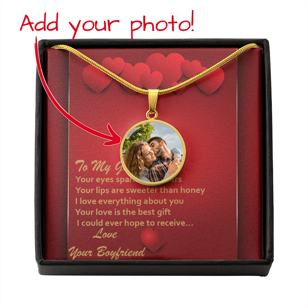 Photo Memory Circle Necklace - Girlfriend - Red Hearts