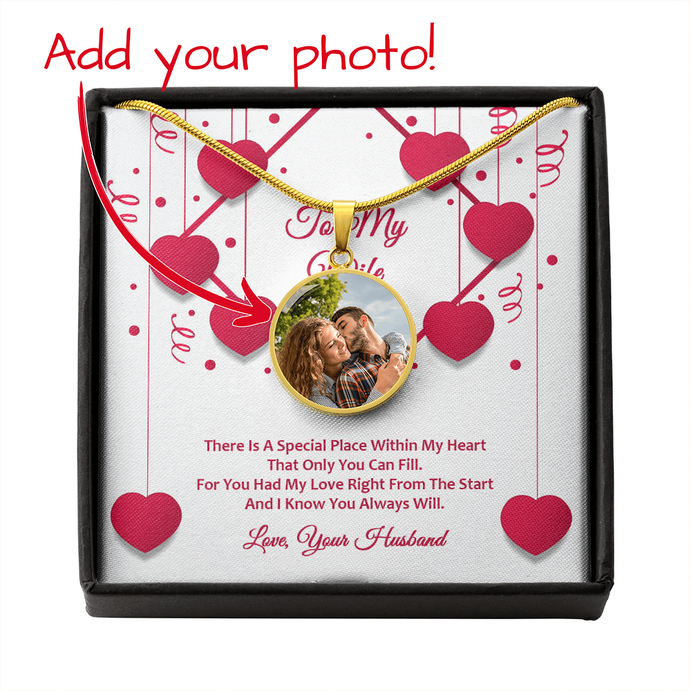 Photo Memory Circle Necklace - Wife - Red Ribbons