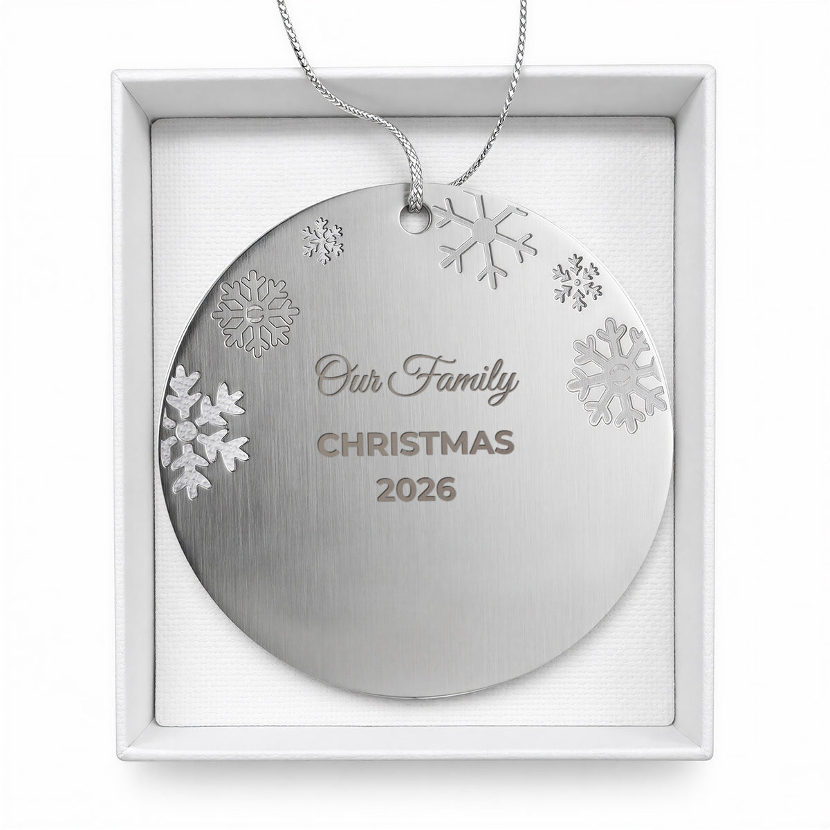 Our Family Christmas 2026 – Engraved Metal Ornament