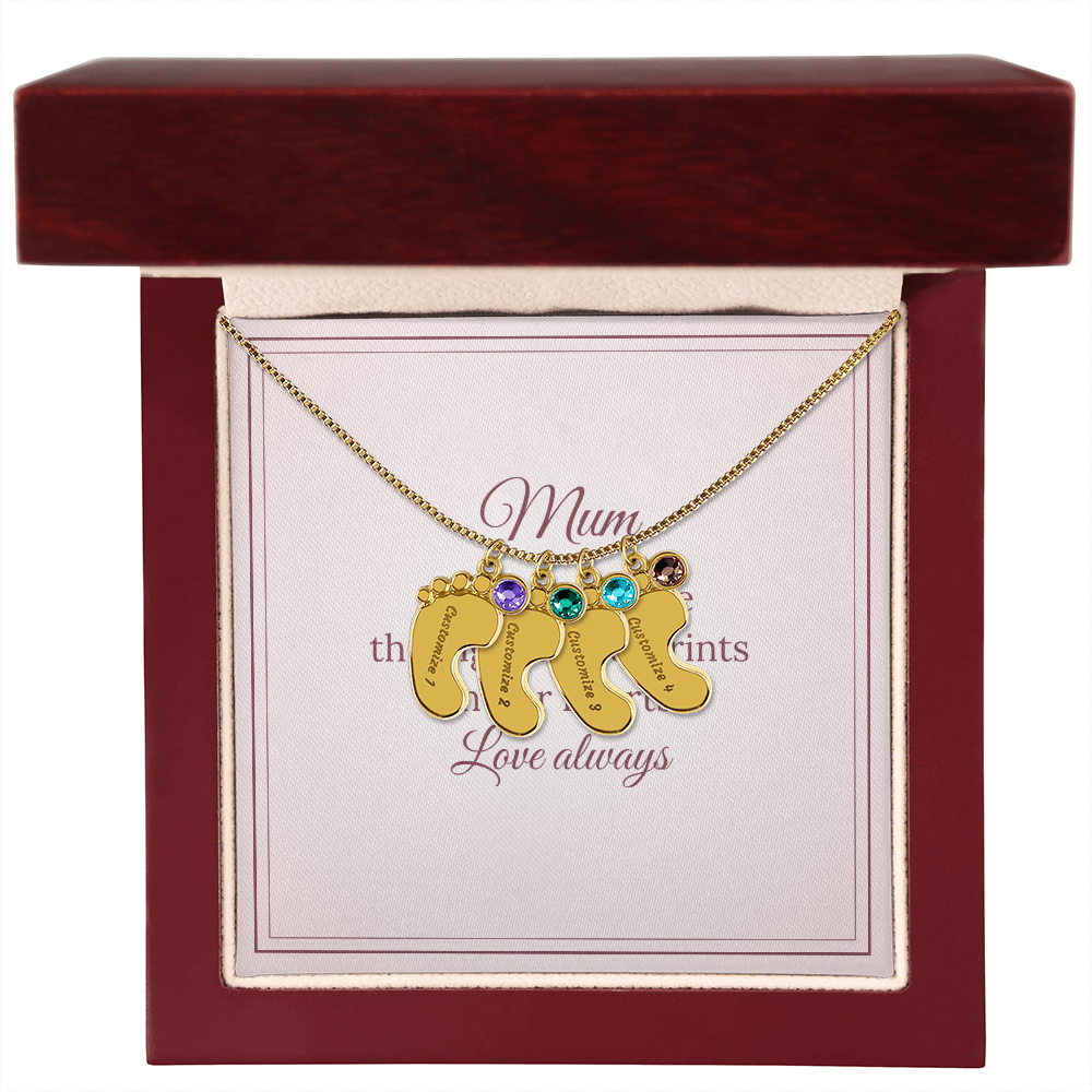 Engraved Baby Feet Necklace with Birthstone – Mum