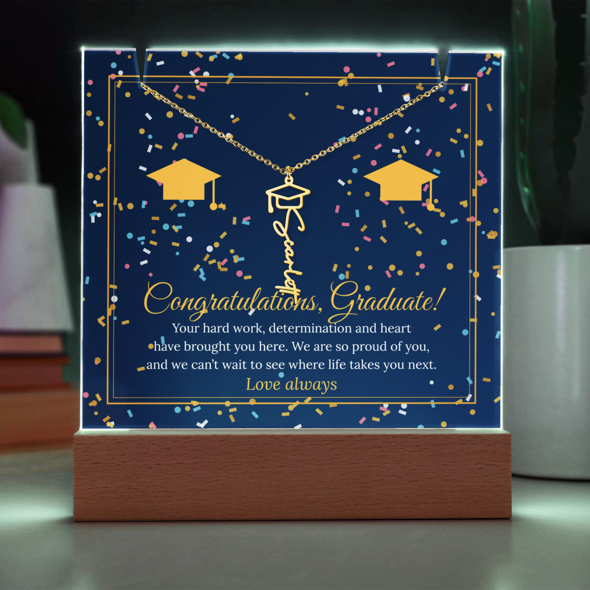 Keepsake LED Plaque & Graduation Name Necklace – Congratulations Graduate