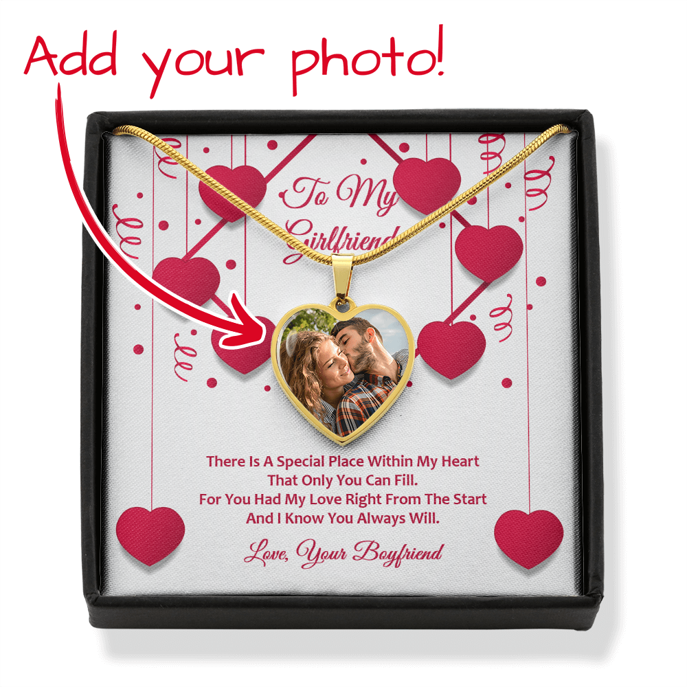 Photo Memory Heart Necklace - Girlfriend - Red Ribbons