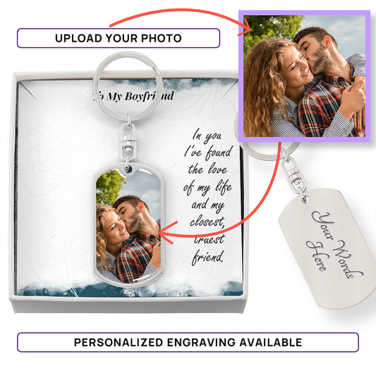 Photo Memory Dog Tag Keychain - Boyfriend - Blue Shades