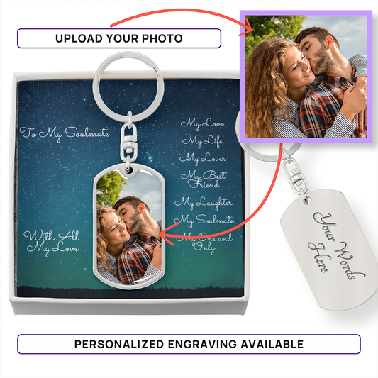 Photo Memory Dog Tag Keychain - Soulmate - Stars