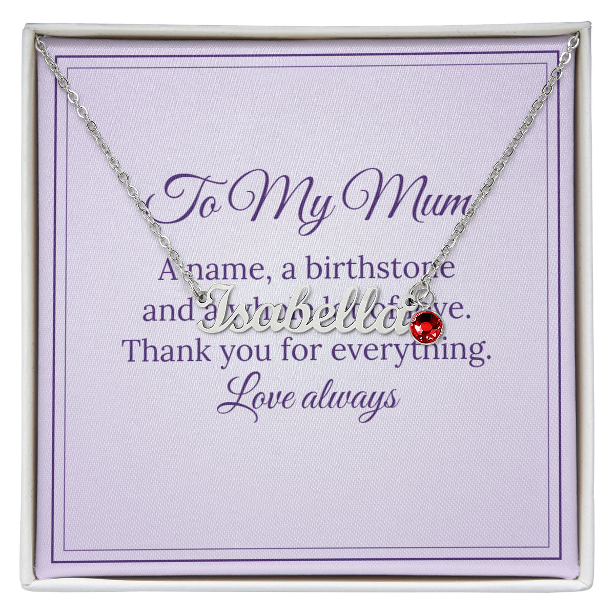 Personalised Name Necklace with Birthstone – Mum