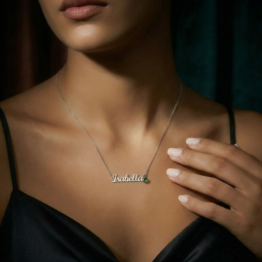 Personalised Name Necklace with Birthstone – Mum