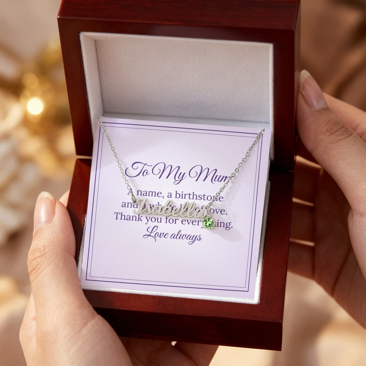 Personalised Name Necklace with Birthstone – Mum