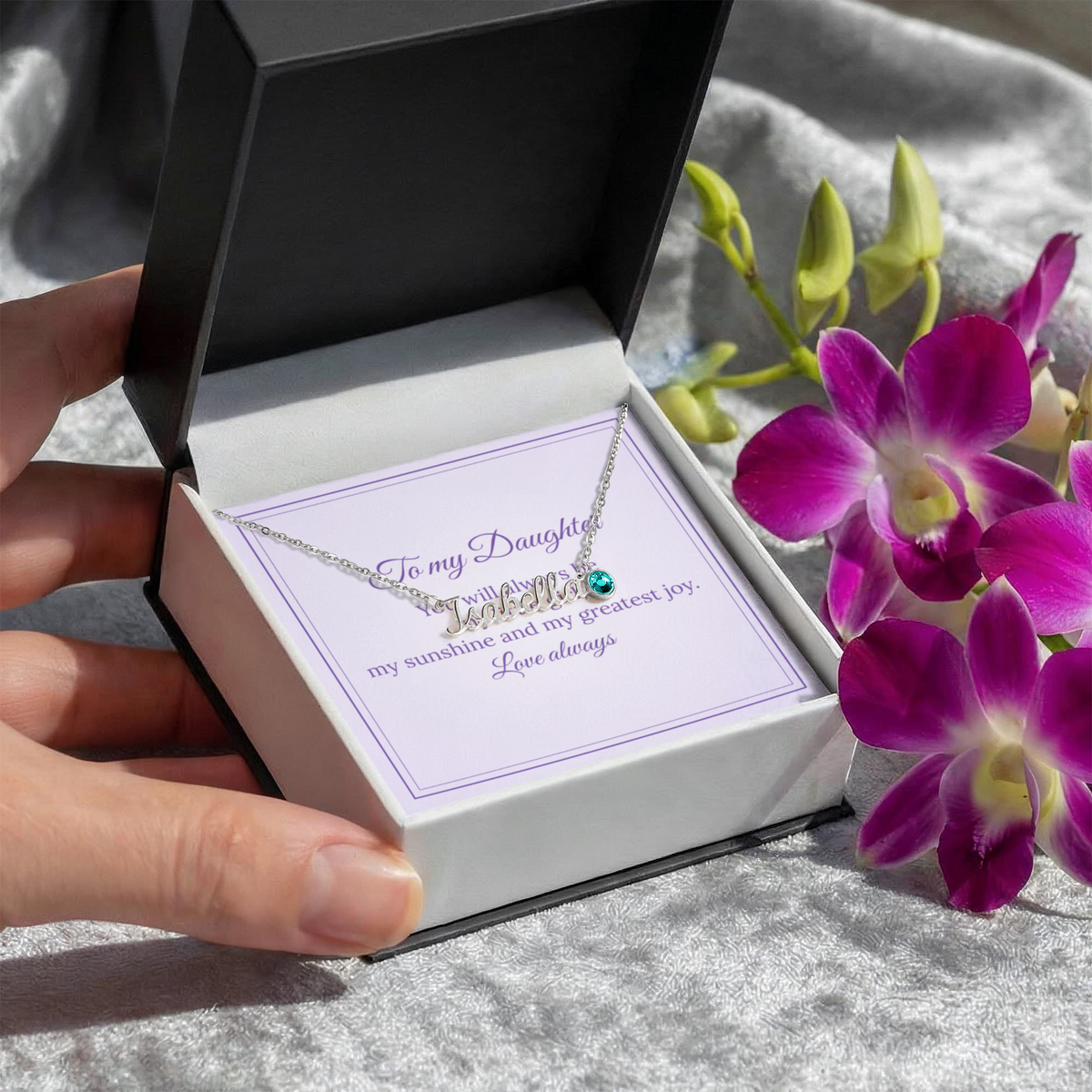 Personalised Birthstone Name Necklace – Daughter