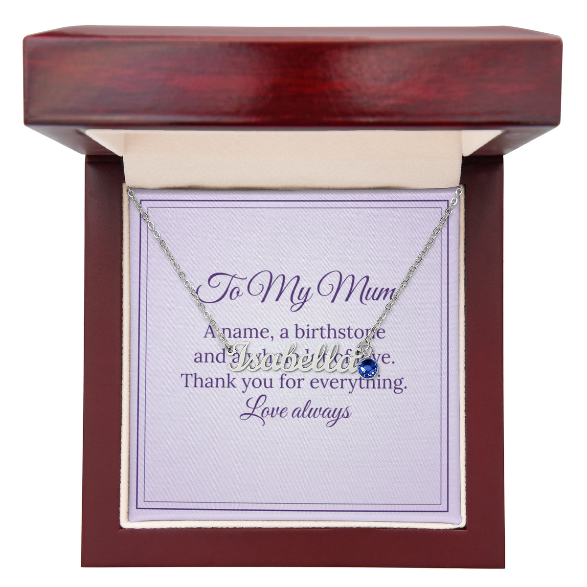 Personalised Name Necklace with Birthstone – Mum