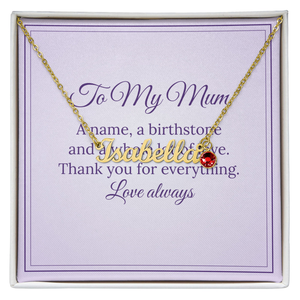 Personalised Name Necklace with Birthstone – Mum