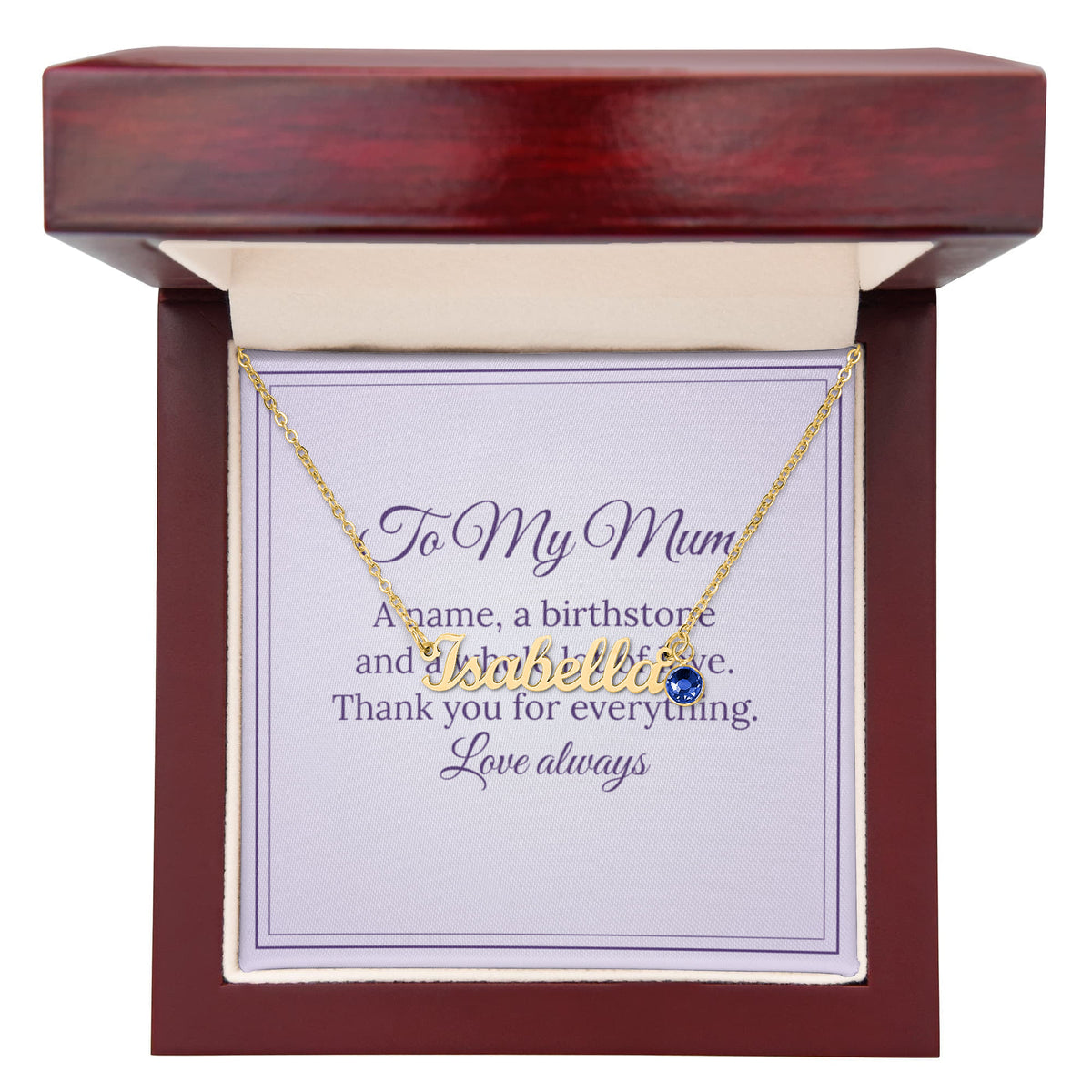Personalised Name Necklace with Birthstone – Mum