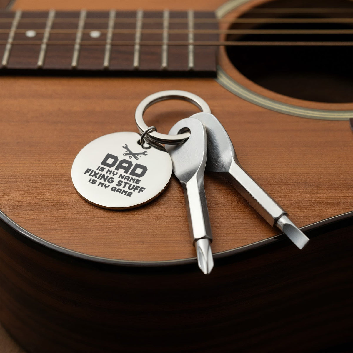 "Dad Is My Name, Fixing Stuff Is My Game" Personalised Screwdriver Keychain