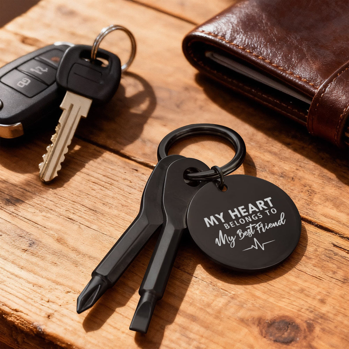"My Heart Belongs To My Best Friend" Personalised Screwdriver Keychain