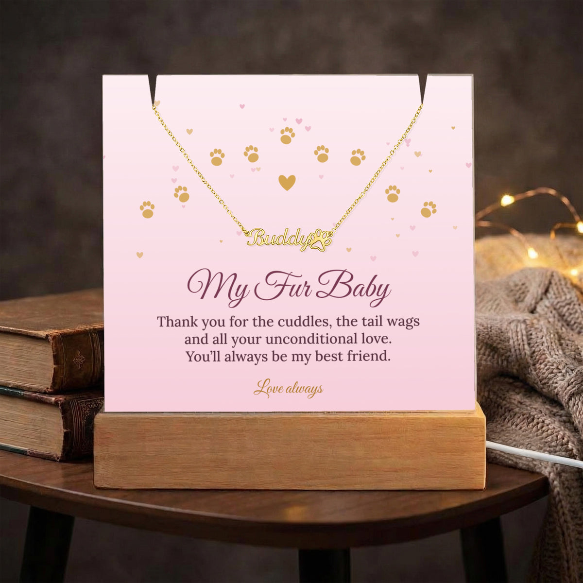 Keepsake LED Plaque & Paw Print Name Necklace – My Fur Baby
