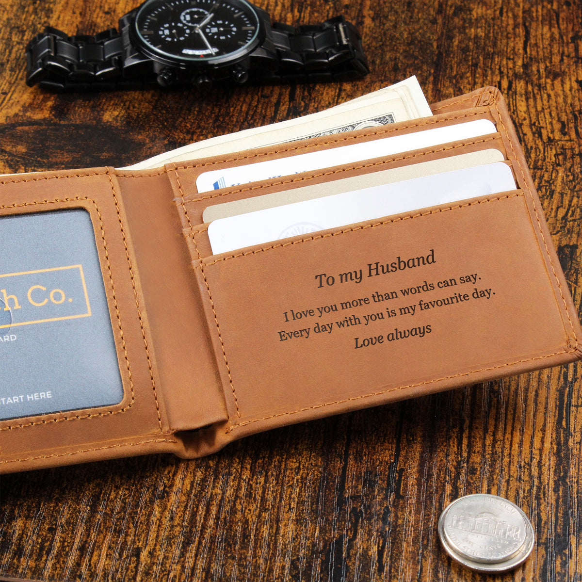 Engraved Leather Wallet – Husband