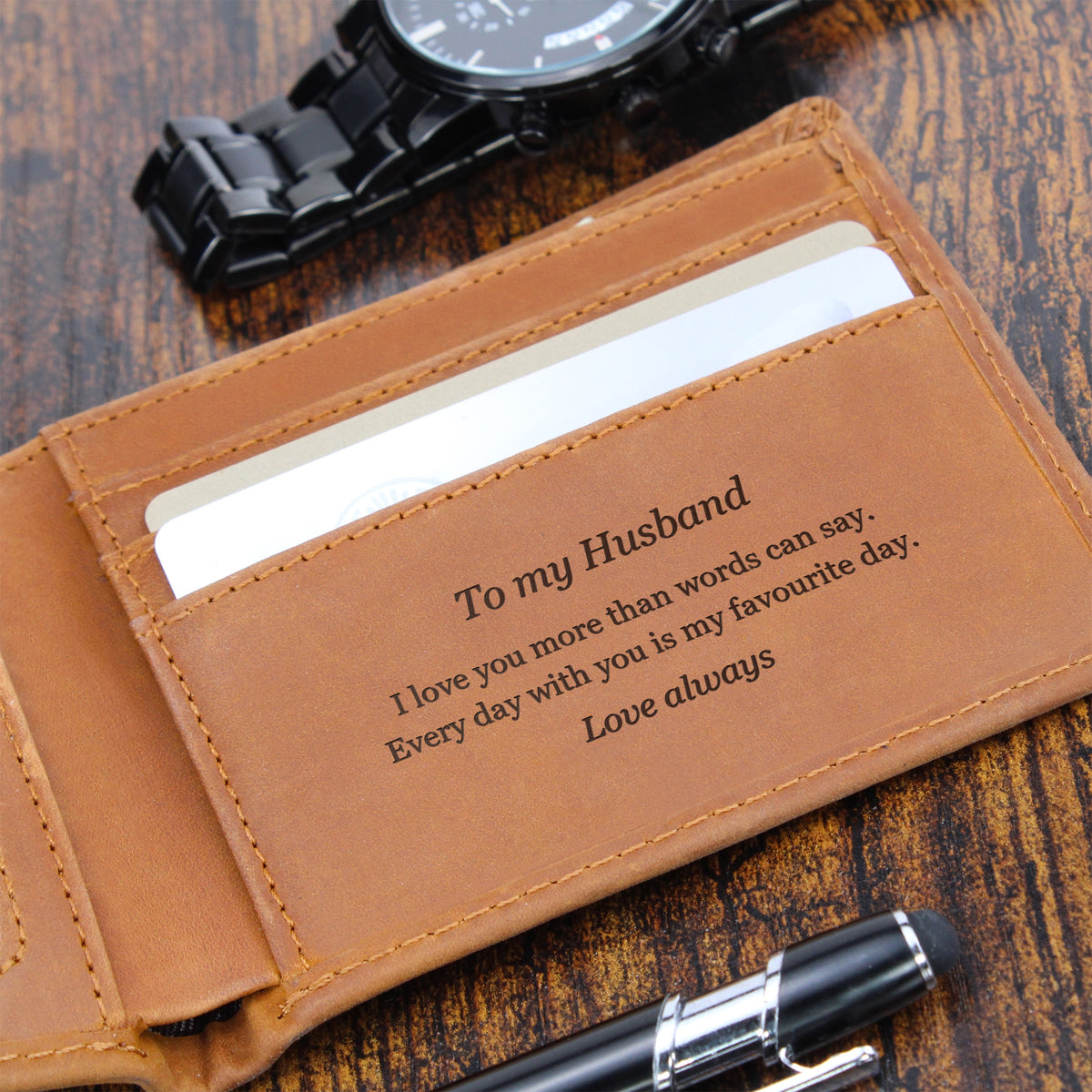 Engraved Leather Wallet – Husband