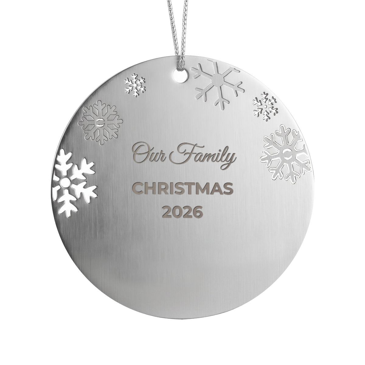 Our Family Christmas 2026 – Engraved Metal Ornament