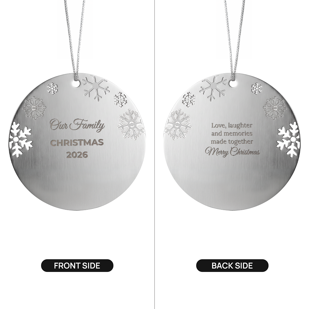 Our Family Christmas 2026 – Engraved Metal Ornament