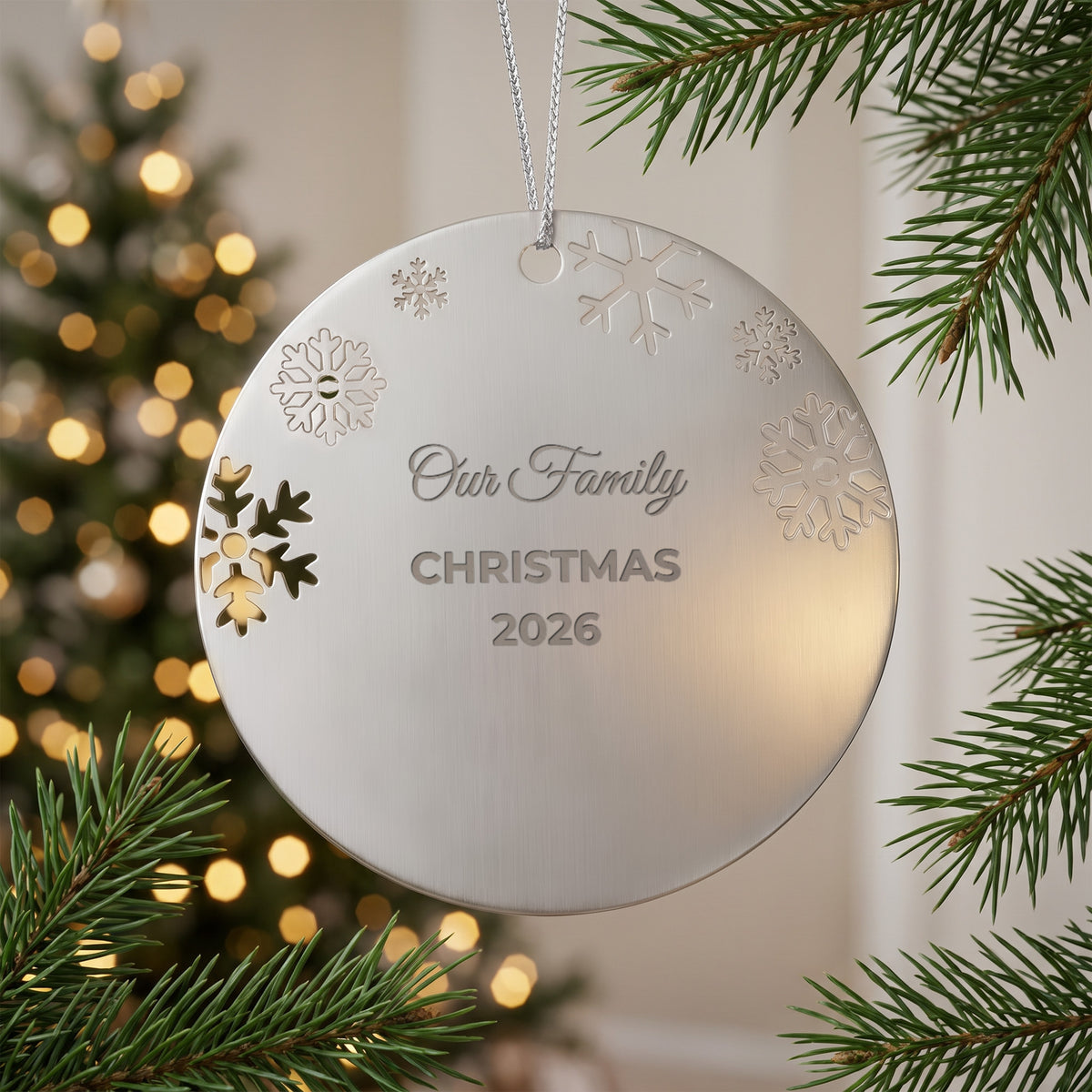 Our Family Christmas 2026 – Engraved Metal Ornament