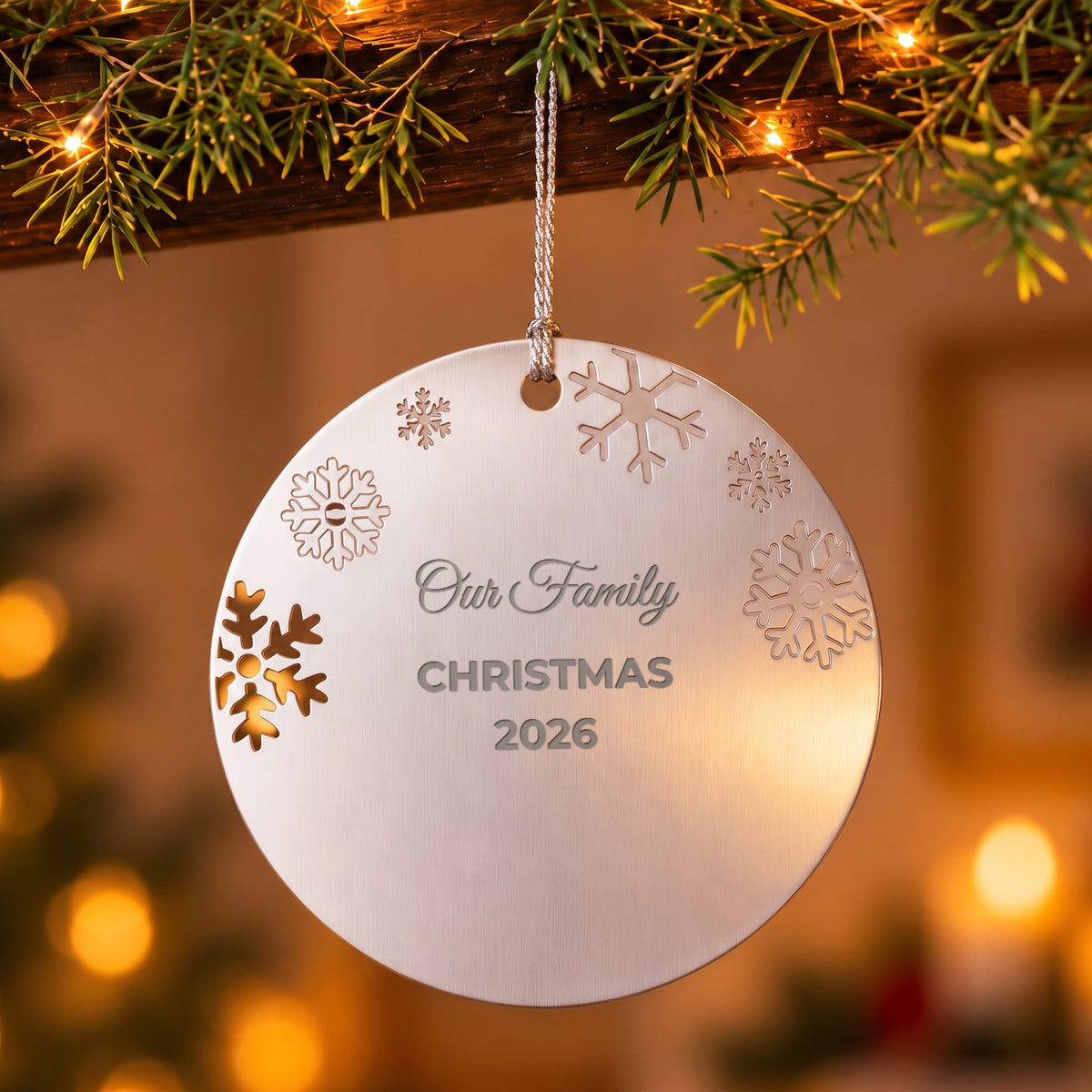 Our Family Christmas 2026 – Engraved Metal Ornament