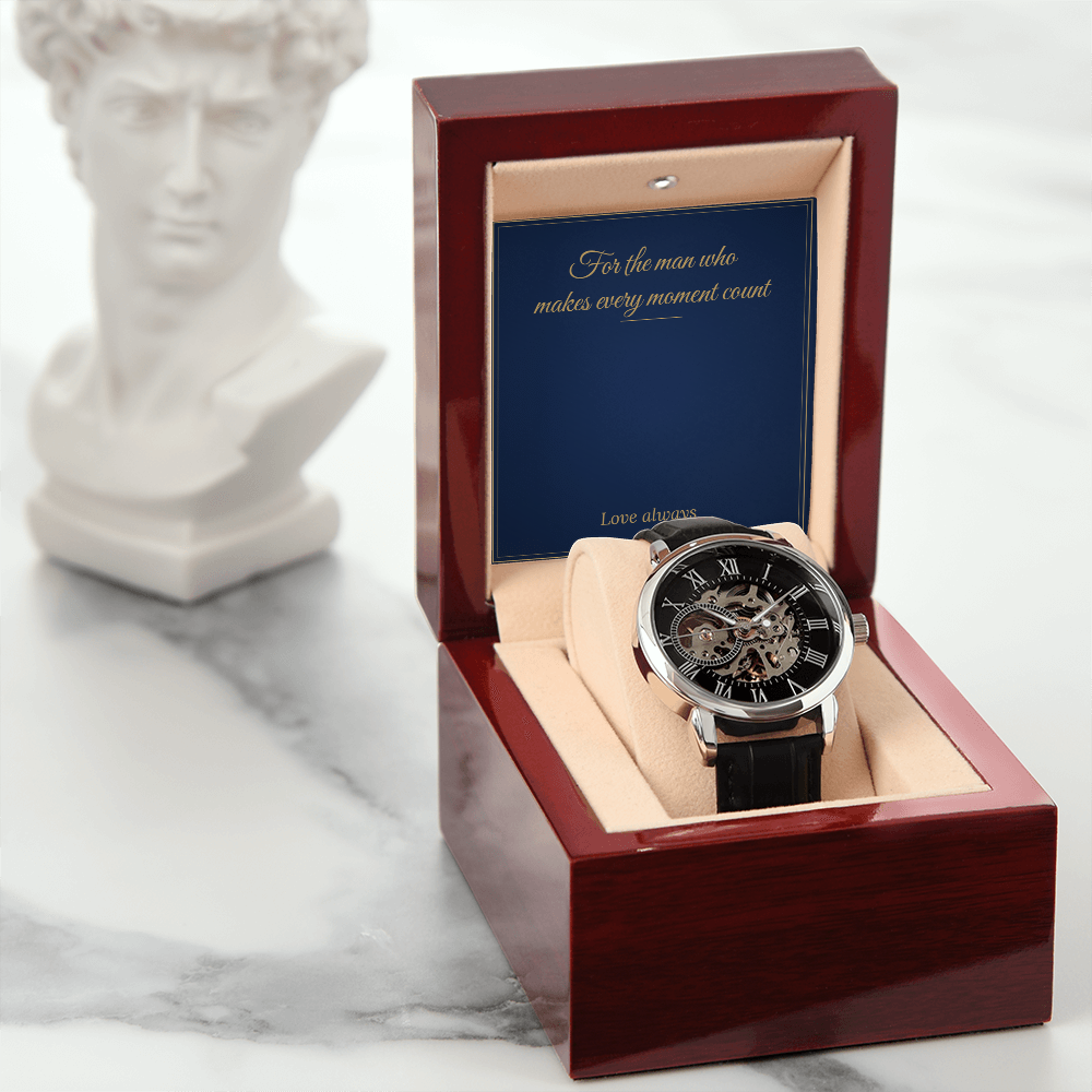 Men's Automatic Openwork Watch – Luxury Gift Box
