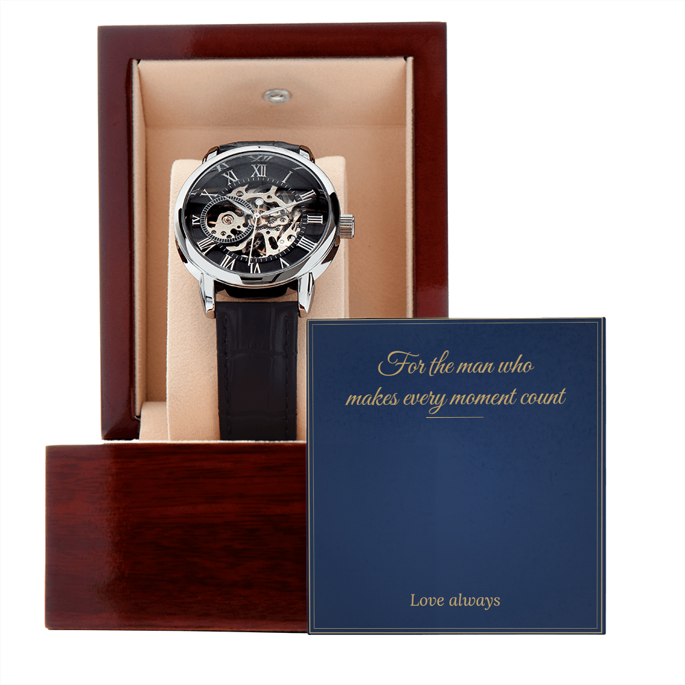 Men's Automatic Openwork Watch – Luxury Gift Box