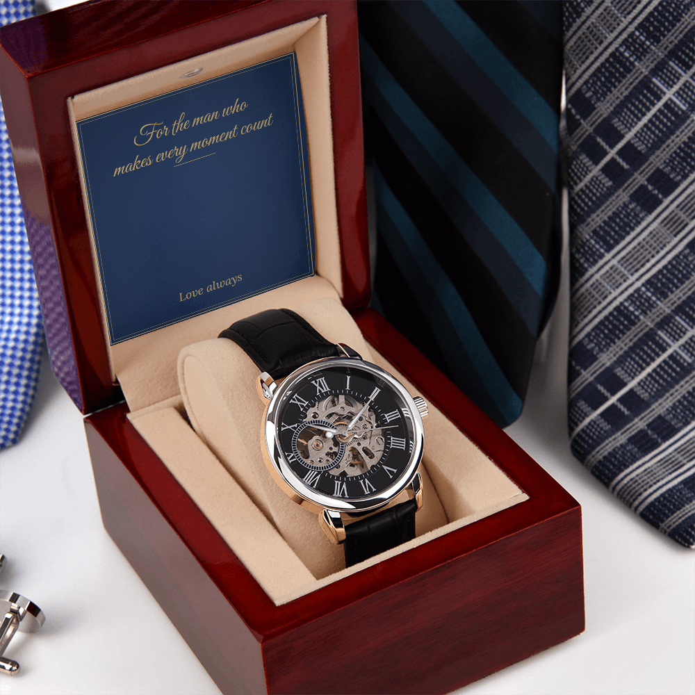 Men's Automatic Openwork Watch – Luxury Gift Box