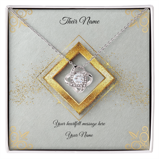 Love Knot Necklace - Personalized Message Card - Pastel Glitter