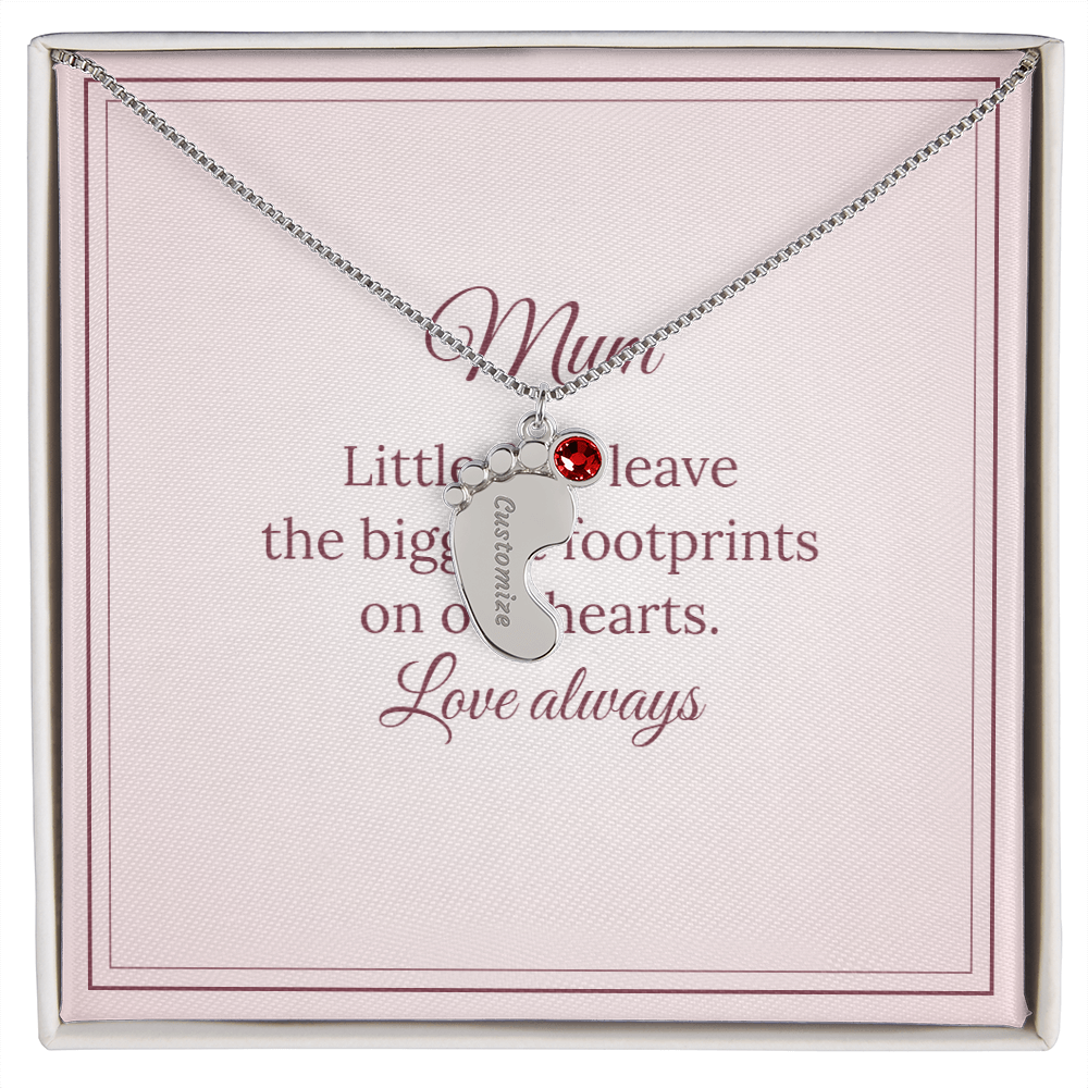 Engraved Baby Feet Necklace with Birthstone – Mum