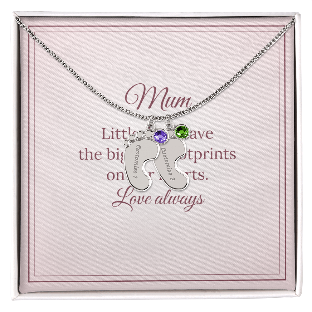 Engraved Baby Feet Necklace with Birthstone – Mum