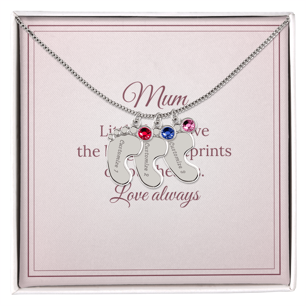 Engraved Baby Feet Necklace with Birthstone – Mum