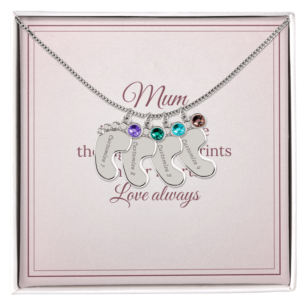 Engraved Baby Feet Necklace with Birthstone – Mum