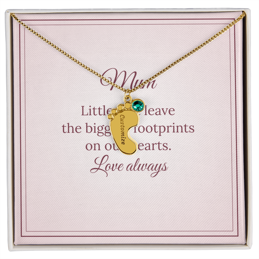 Engraved Baby Feet Necklace with Birthstone – Mum