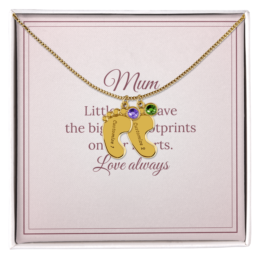 Engraved Baby Feet Necklace with Birthstone – Mum
