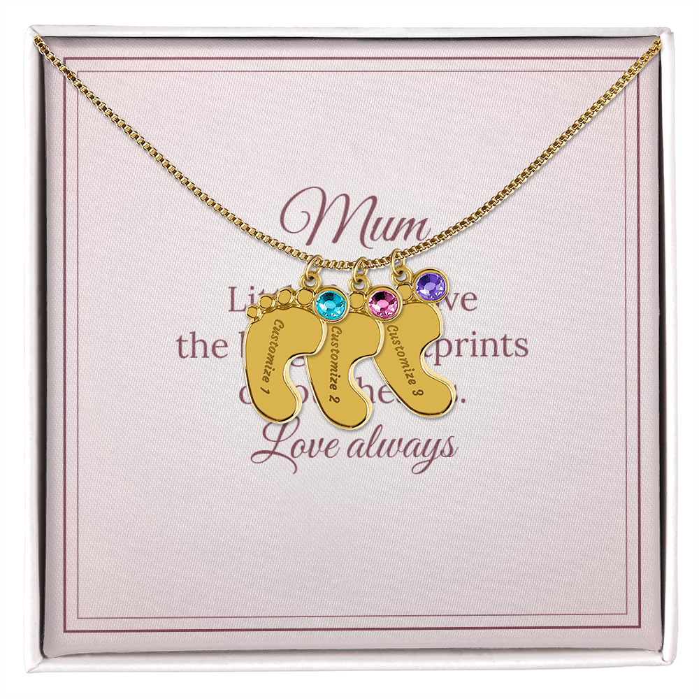 Engraved Baby Feet Necklace with Birthstone – Mum