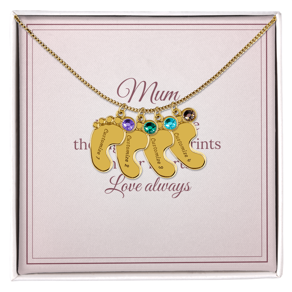 Engraved Baby Feet Necklace with Birthstone – Mum