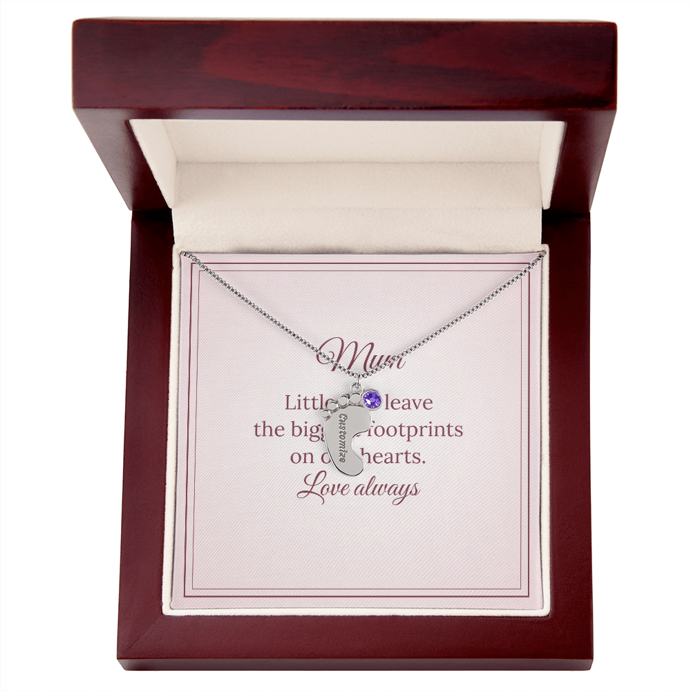 Engraved Baby Feet Necklace with Birthstone – Mum
