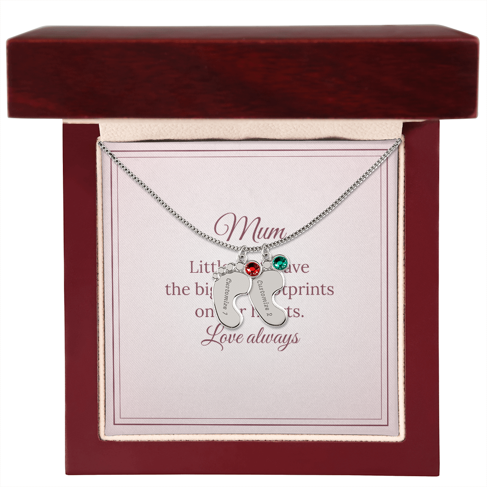 Engraved Baby Feet Necklace with Birthstone – Mum