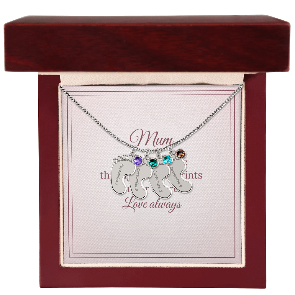 Engraved Baby Feet Necklace with Birthstone – Mum