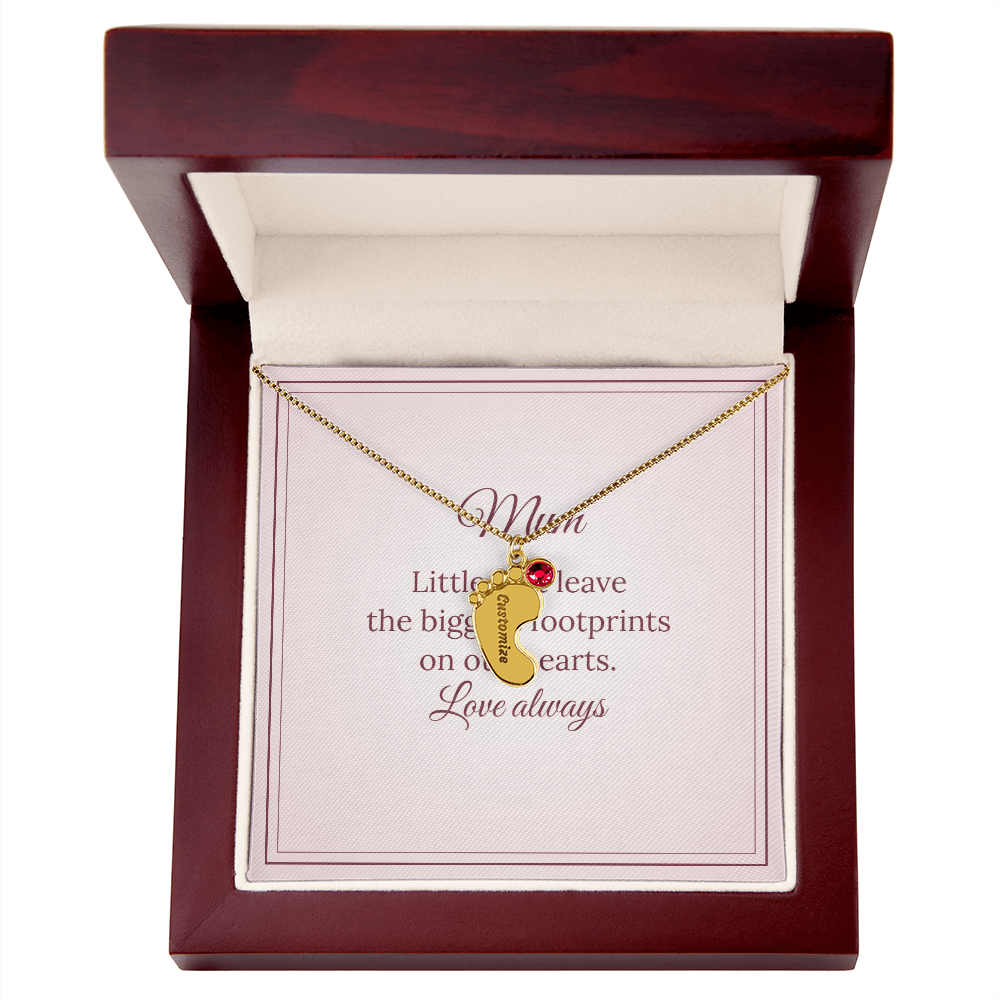 Engraved Baby Feet Necklace with Birthstone – Mum