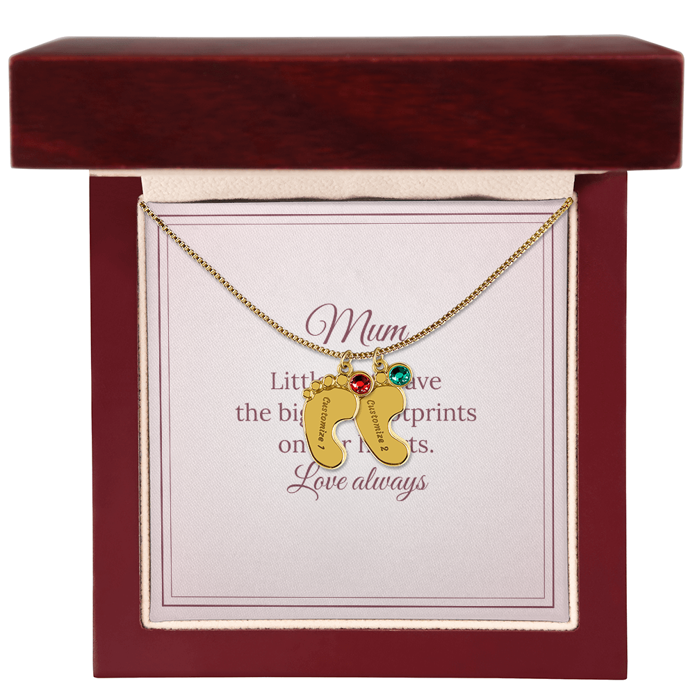 Engraved Baby Feet Necklace with Birthstone – Mum
