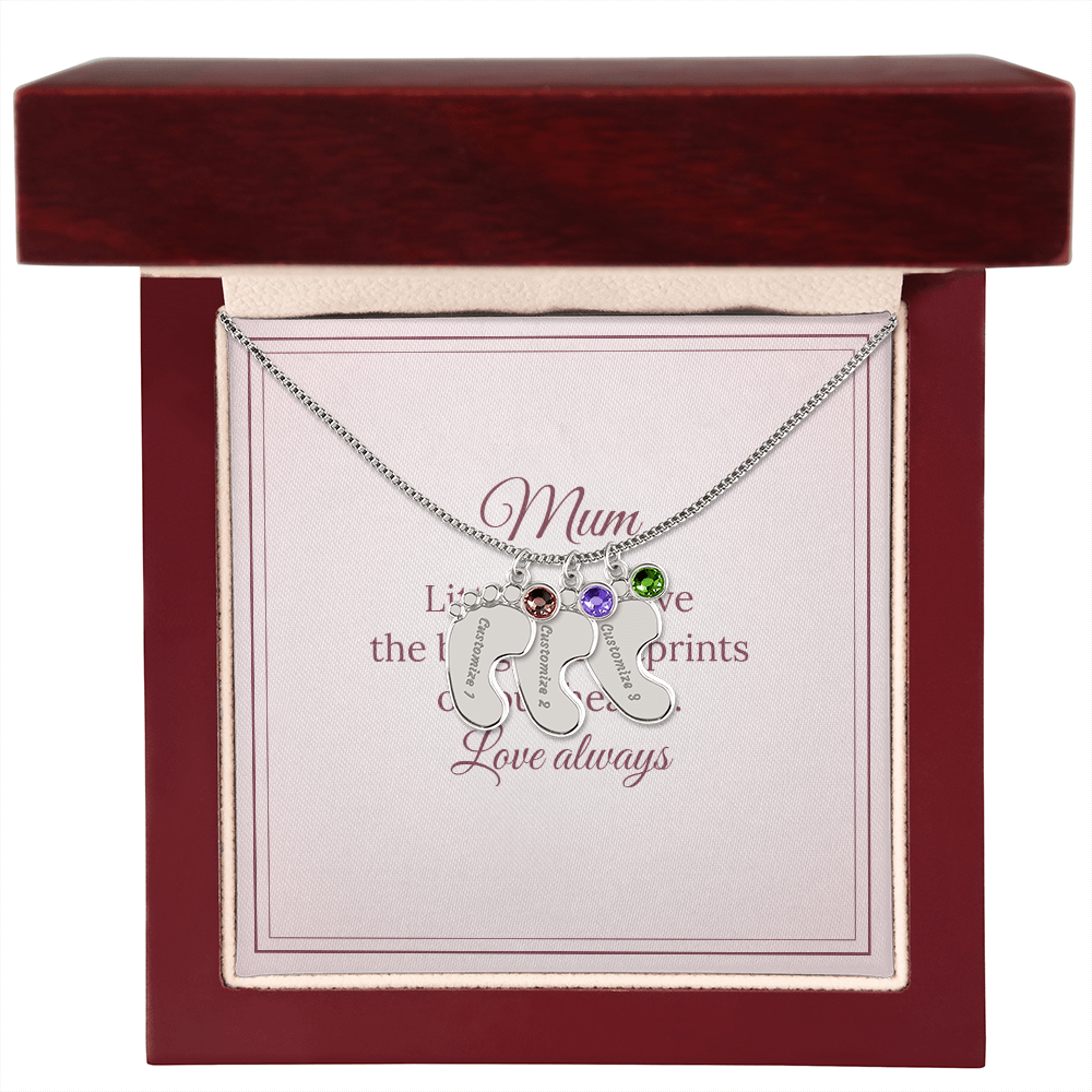 Engraved Baby Feet Necklace with Birthstone – Mum
