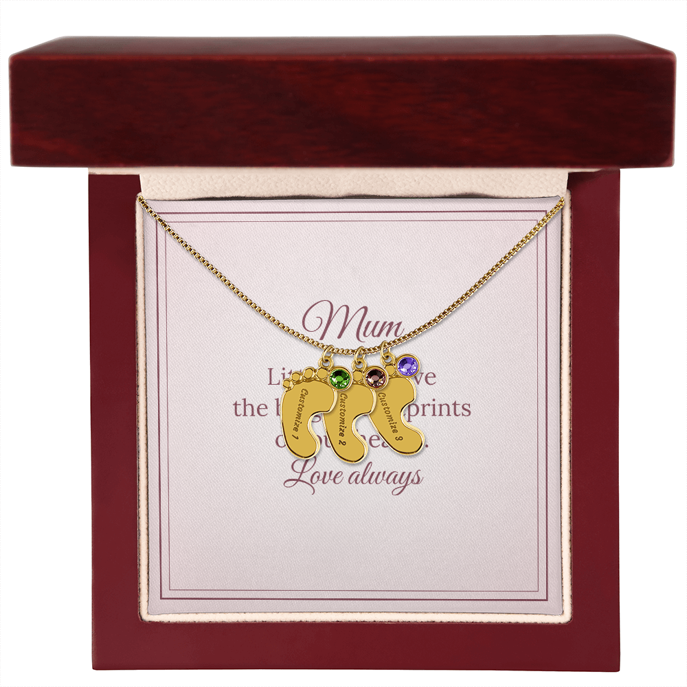 Engraved Baby Feet Necklace with Birthstone – Mum