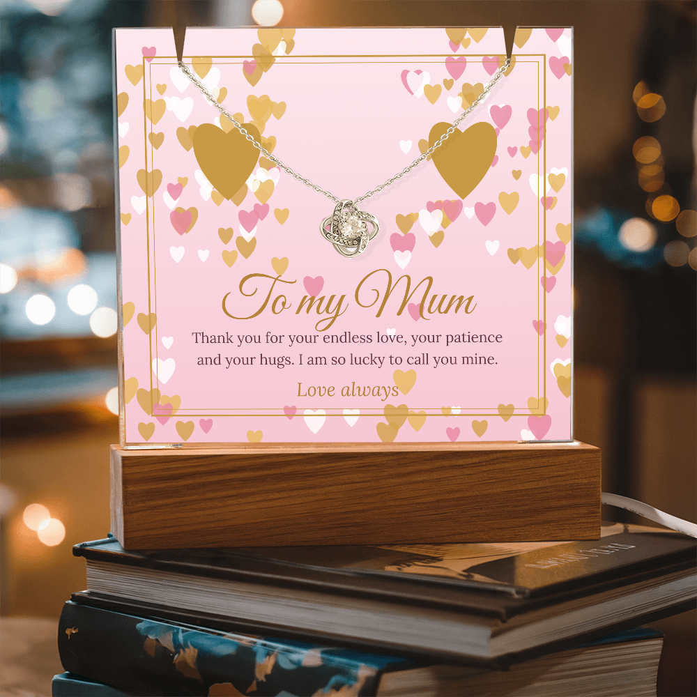 Keepsake LED Plaque & Love Knot Necklace – Mum