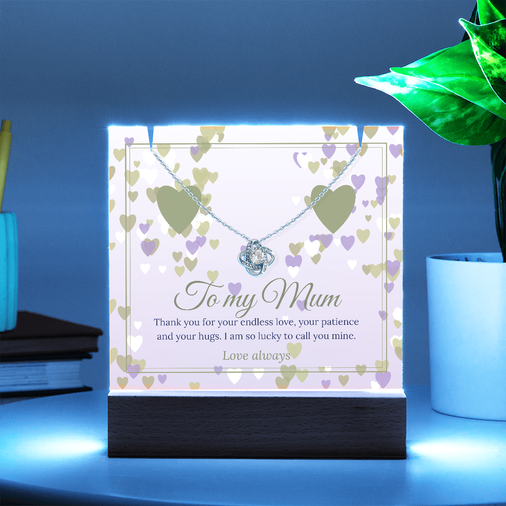 Keepsake LED Plaque & Love Knot Necklace – Mum