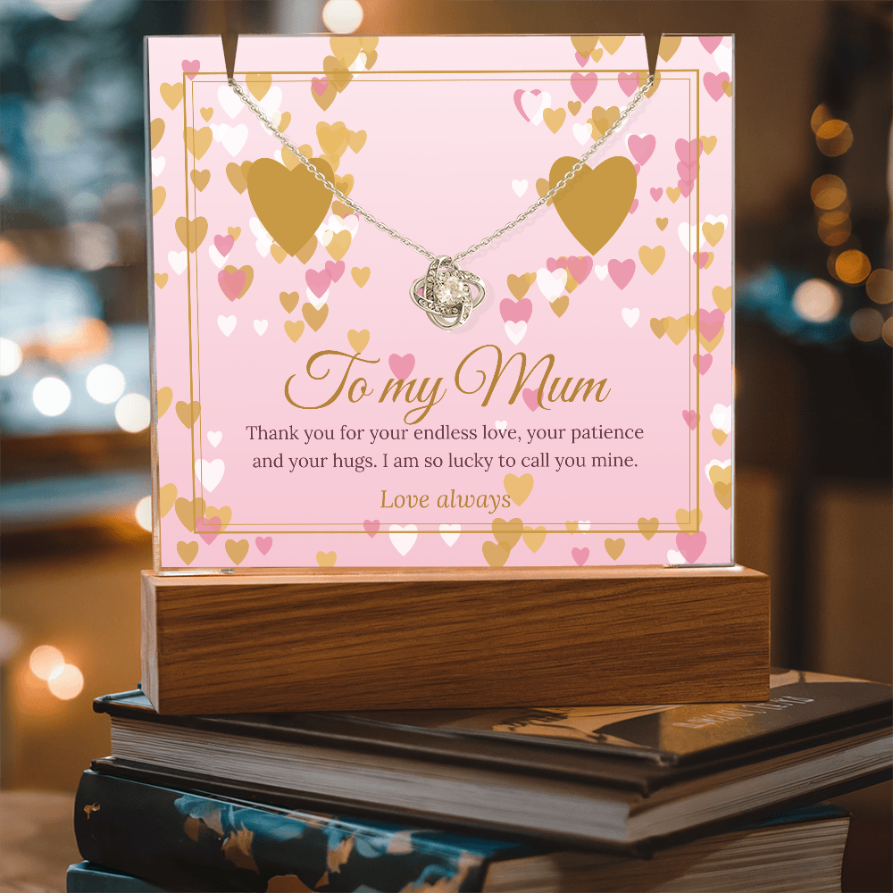 Keepsake LED Plaque & Love Knot Necklace – Mum