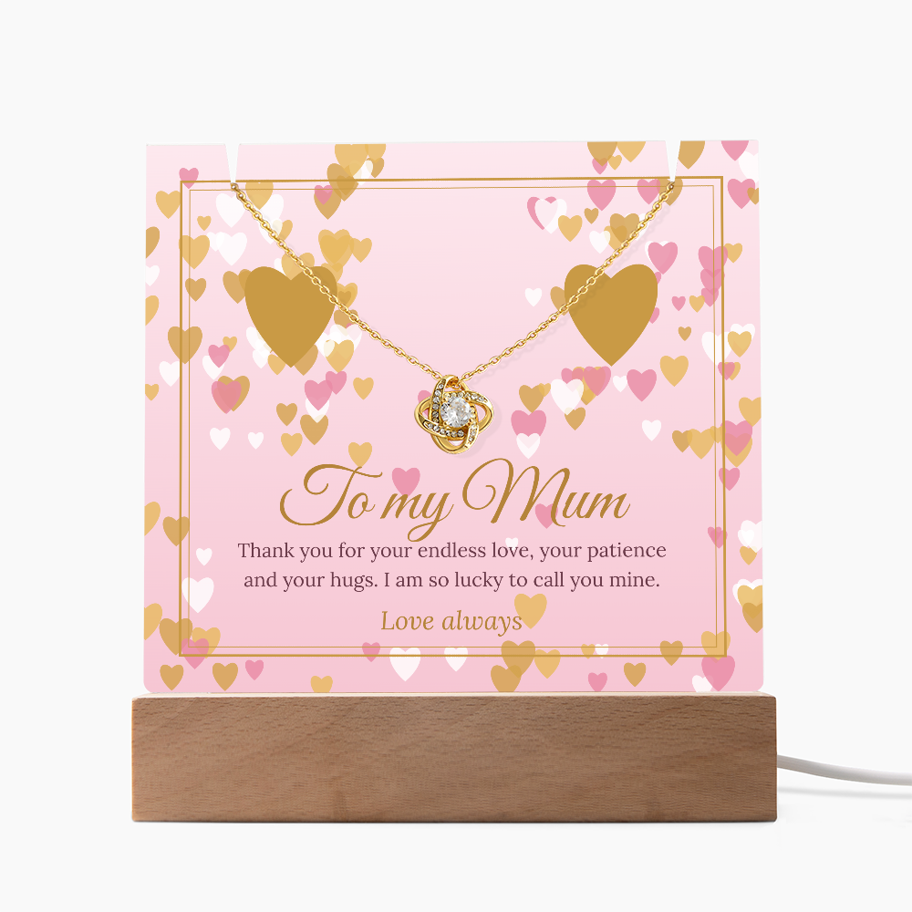 Keepsake LED Plaque & Love Knot Necklace – Mum
