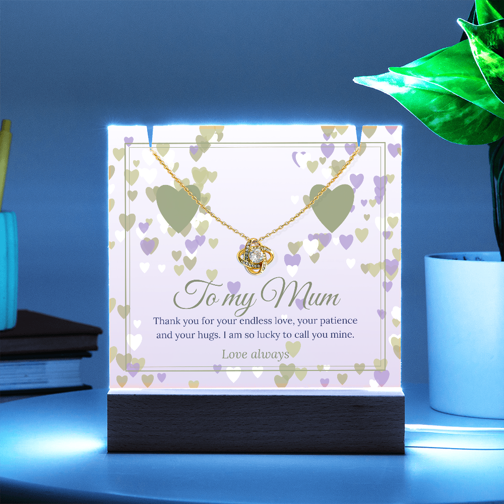 Keepsake LED Plaque & Love Knot Necklace – Mum