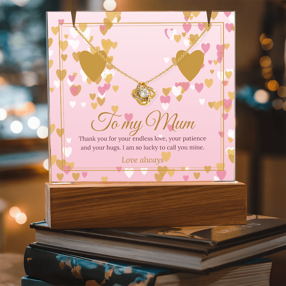 Keepsake LED Plaque & Love Knot Necklace – Mum