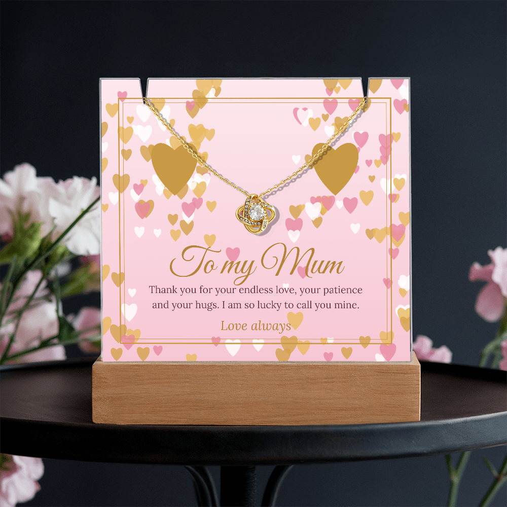 Keepsake LED Plaque & Love Knot Necklace – Mum